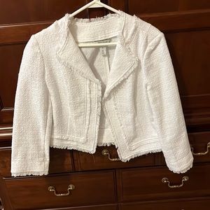 WHBM size 10 white tweed with fringe jacket.  3/4 sleeves